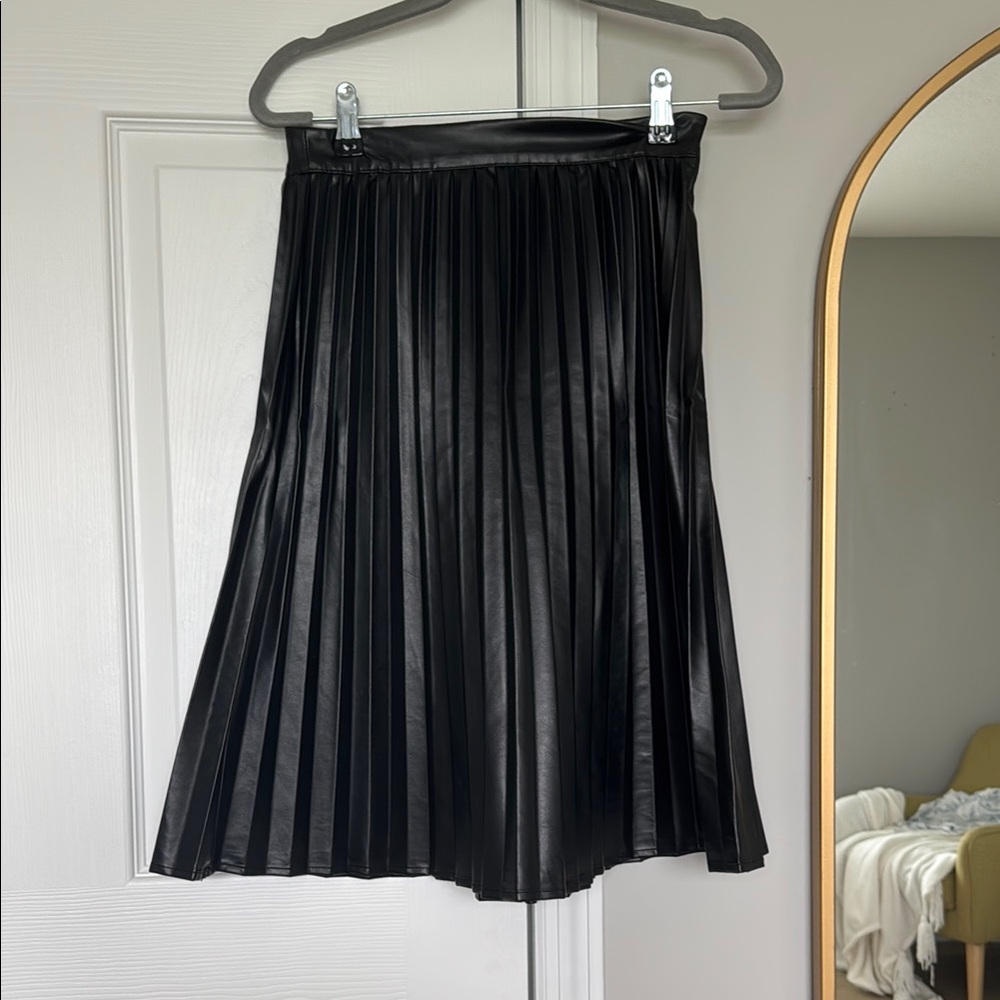 Black Pleated Leather Skirt